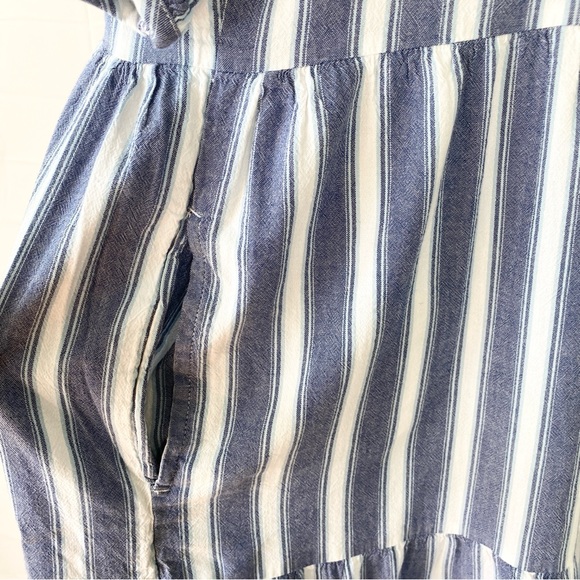 Old Navy Puff-Sleeve Tiered Midi Swing Dress in Blue Striped Small S Pockets - Picture 8 of 15